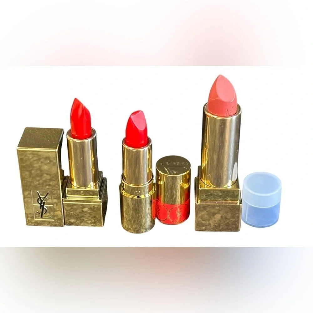 YSL Cosmetic Bag NWOT & 3 YSL Lipsticks NIB Rouge Pur Couture